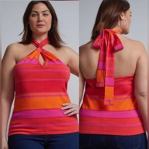 New York & Company Pink& Orange Striped Halterneck Top~ Plus Size XXL